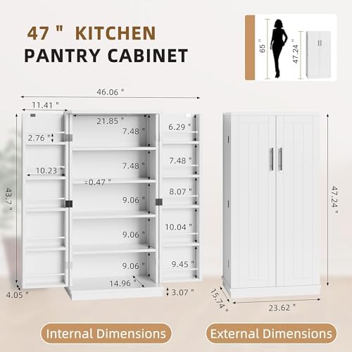 Shintenchi 47'' Kitchen Pantry Cabinet, 5-Layer Storage Cupboard, White