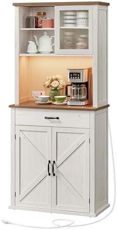 VASAGLE Pantry Cabinet with Lights and Charging Station