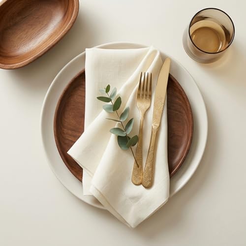 Solino Home 100% Pure Linen Dinner Napkins Ivory, Fete 20 x 20 in, Set of 4