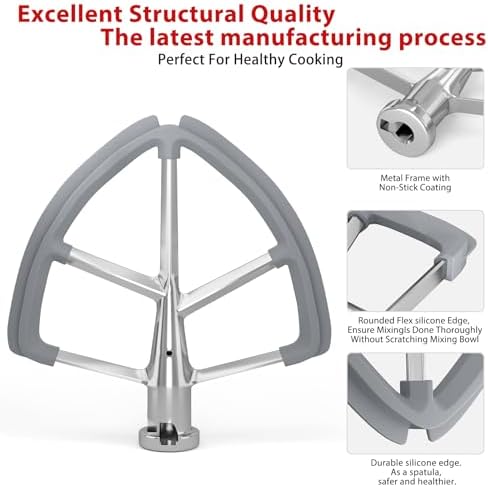 4.5-5QT Stainless Steel Flex Edge Beater for KitchenAid Classic & Artisan Tilt-Head Stand Mixers. Fits for K45SS, KSM75, KSM90. Paddle with Silicone Edges Scraper, Dishwasher Safe.