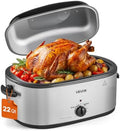 VEVOR Electric Roaster Oven, 22 Qt 1450W, Turkey Roasting Pan, Metal Lid