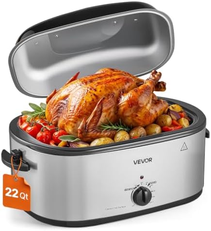 VEVOR Electric Roaster Oven, 22 Qt 1450W, Turkey Roasting Pan, Metal Lid