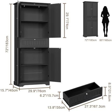 ChooChoo 72" H Bathroom Floor Cabinet with Drawer and Adjustable Shelves