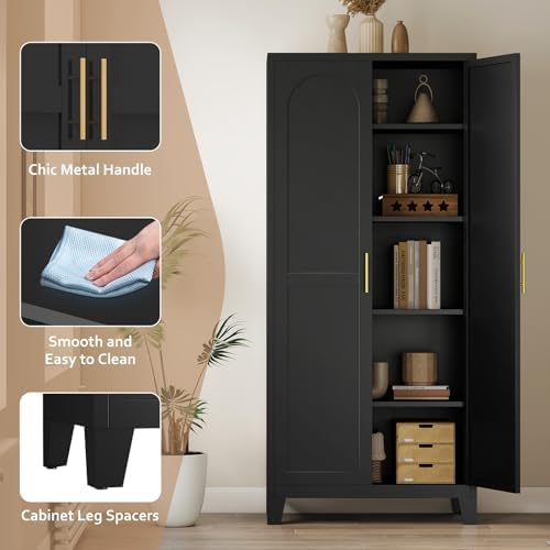 Zevemomo 71" Metal Pantry Cabinet with 4 Adjustable Shelves and 2 Doors