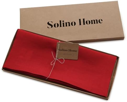 Solino Home 100% Pure Linen Table Runner Red Extra Long, Fete 14 x 156 in