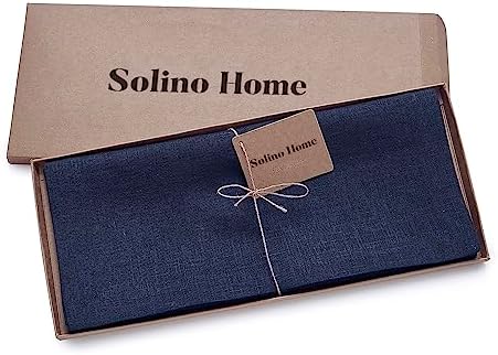 Solino Home 100% Pure Linen Table Runner Navy Long, Fete 14 x 108 in