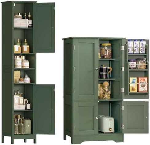 TEENFON 43" H Storage Cabinet with 4 Doors 67" Tall Bathroom Cabinet with Adjustable Shelves and Doors, Green