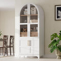 Ball & Cast Arched Kitchen Pantry Cabinet with Door Shelves,Farmhouse Cookroom Storage Cabinets W/Open & Adjustable Shelves,Glass Door & Hidden Drawer,Cupboard for Kitchen,Dining Room,White,71" Tall