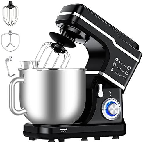 Stand Mixer, 7.5 Qt Stand Food Mixer 10 Speeds, Tilt-Head 3-IN-1 Kitchen Electric Mixer with Stainless Steel Bowl, Whisk, Dough Hook, Flat Beater, Countertop Household Stand Mixer,Black