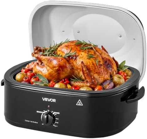 VEVOR Electric Roaster Oven, 18 Qt, Turkey Roasting Pan, Black, Metal Lid
