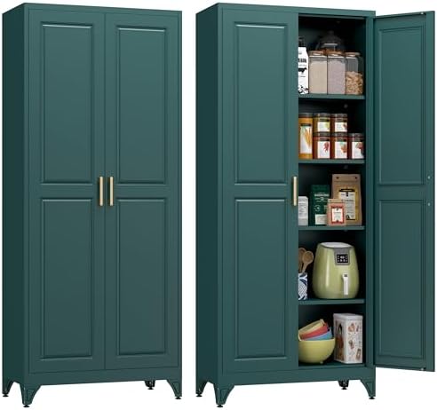 Polup 75" Pantry Cabinet, Tall Metal Storage Cabinet with Doors and Shelves