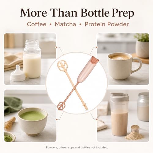Portable Baby Bottle Mixer with 1 Stirring Rods, Battery Powered Milk Powder Stirrer for Feeding Bottle Prep, Compact Handheld Drink Blender for Coffee, Matcha, Protein Powder, Light Brown