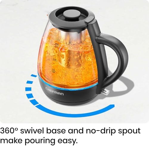 Chefman Electric Kettle with Tea Infuser, Compact 1L (4 Cups), 1500W, Removable Lid for Easy Cleaning, Boil-Dry Protection, Stainless Steel Filter, BPA Free, Auto Shut Off, Small Electric Tea Kettle - Image 6
