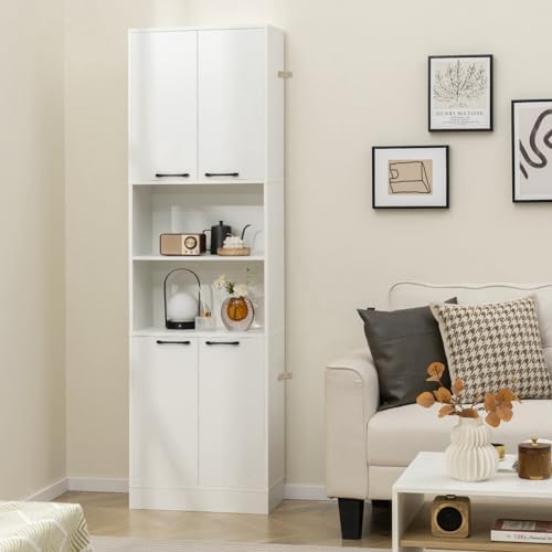 GIANTEX Kitchen Pantry Cabinet, 75” Tall Freestanding Cupboard with Doors & Shelves, Safety Hinges & Anti-Tipping Devices, Storage Sideboard for Dining Room, Living Room (White)