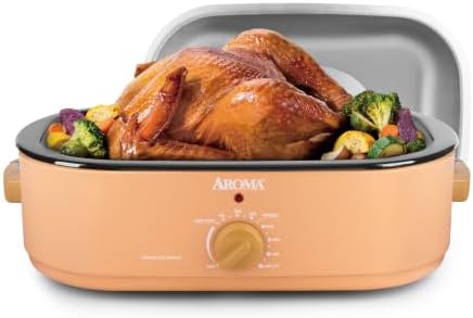 AROMA® 14Qt. Roaster Oven with High-Dome Lid, Fits 18-lb. Turkey, Adjustable Temperature Settings, Keep Warm Setting, Terra Cotta (ART-854TCH)