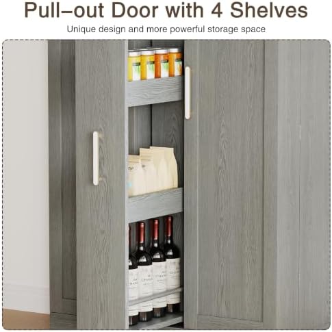 kepptory 47" Kitchen Pantry Cabinet with Drawer, Freestanding Food Storage Cabinet with Doors and Adjustable Shelves, Floor Cupboard Organizer for Dining Room Gray