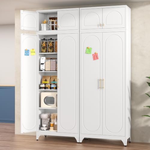 Polup 90" Tall Metal Kitchen Pantry Storage Cabinet with Doors and Shelves