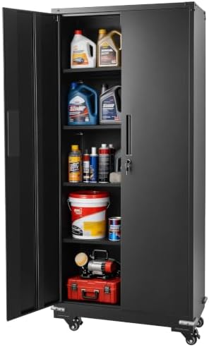 VEVOR Metal Storage Cabinet 72.6 in Rolling Steel Garage Cabinet Black