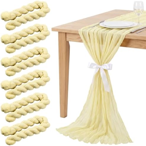 6 Pcs Butter Yellow Cheesecloth Table Runner 118" Cloth Runner