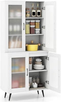 GIANTEX Kitchen Pantry Storage Cabinet, 70.5" Cupboard with 4 Transparent Doors, Adjustable Shelf & Metal Legs, Freestanding Tall Hutch Cabinet for Dining Room, Living Room, Office & Bathroom, White