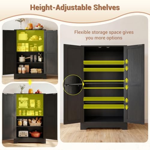 Unikito Kitchen Pantry Storage Cabinet with Adjustable Shelves, Black