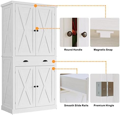 IRONCK Kitchen Pantry Storage Cabinet 72.6" H x 24" W, White