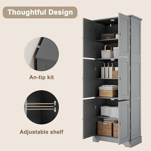 ChooChoo 63.2" Tall Bathroom Storage Cabinet with 6 Doors, Pantry Cabinet