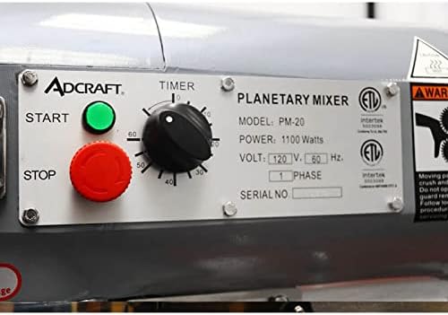 Adcraft BDPM-20 Gear Driven 20-Quart Planetary Mixer with Safety Guard, 12 Hub, Stainless Steel, 120v, Black