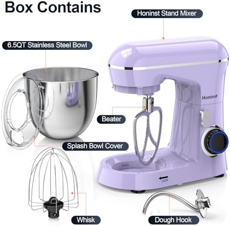 Honinst Stand Mixer, 6.5QT 10-Speed Tilt-Head 3-IN-1 Electric Food Mixer