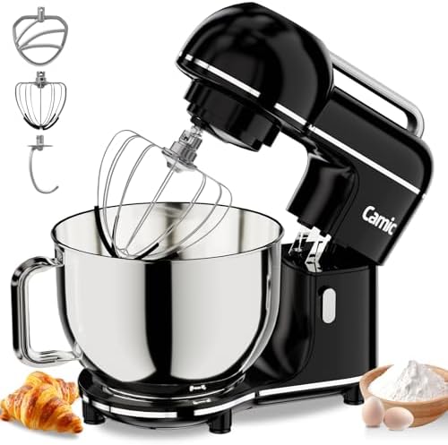 Camic 7.45 QT Tilt-Head Stand Mixer, Electric Mixer for Baking (Black)