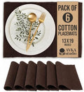 100% Cotton Ribbed Placemats - Set of 6-13 x 19 Inches - Brown - Everyday/Thanksgiving/Fall Cloth Table Mats - Thick Construction, Washable & Reusable Cloth Place Mats - by AVKA Studio