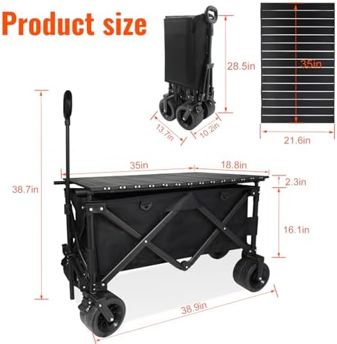 Collapsible Foldable Wagon Cart with Big Wheels and Tabletop