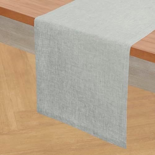 Solino Home 100% Pure Linen Table Runner Chambray Grey, Athena 14 x 60 in