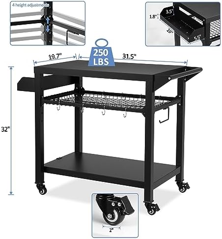 Spurgehom Outdoor Grill Cart, Pizza Oven Stand Table with Wheels