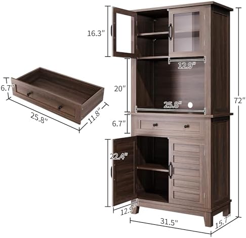 Takywep 72 in Tall Kitchen Pantry Cabinet, Kitchen Hutch Bar Cabinet