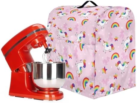 Cartoon Horse Rainbow Stand Mixer Cover Dust Protector Cover Compatible with 5-8 Quart Kitchen Aid Mixer Kitchen Decor Appliance Covers with 2 Pockets Pink