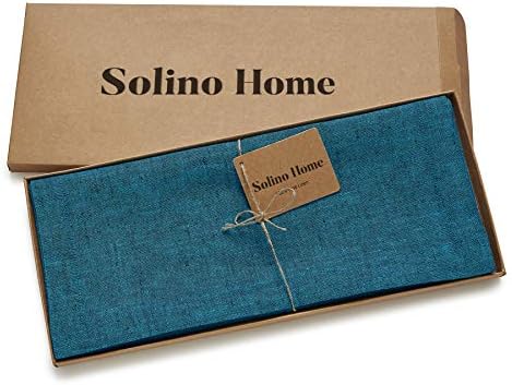 Solino Home 100% Pure Linen Dining Table Runner Teal, Athena 14 x 48 in