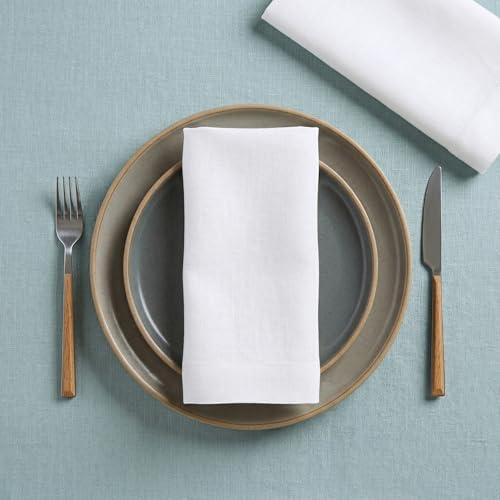 Solino Home 100% Pure Linen Dinner Napkins White, Fete 20 x 20 in, Set of 4