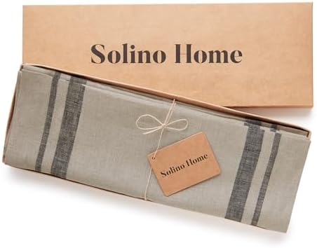 Solino Home 100% Pure Linen Placemats, 14 x 19 in, Black Striped, Set of 4