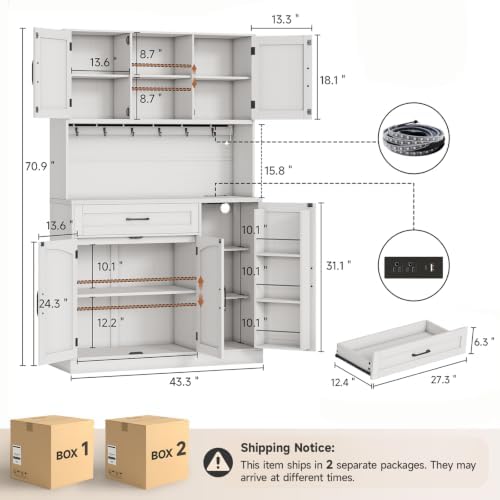 ComfyCorner 71" Pantry Cabinet, Kitchen Storage Cabinet with LED & Outlet