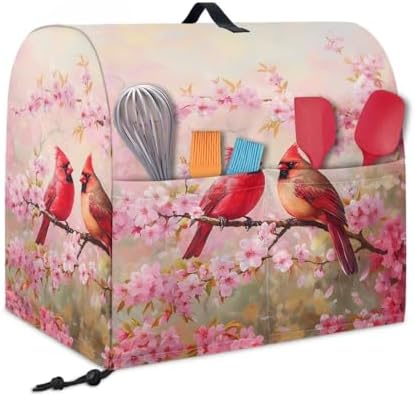 Cardinal Bird with Flower Kitchen Aid Mixer Covers Pink Stand Mixer Dust Covers Protector 4.5-8 Quart Mixer Covers Fit Tilt Head & Bowl Lift Models