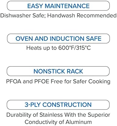 Viking 3-Ply Stainless Steel Roasting Pan with Non Stick Rack, 16 x 13 Inch Kitchen Cookware, Great for Turkey, Dishwasher and Oven Safe, Induction Ready, Silver