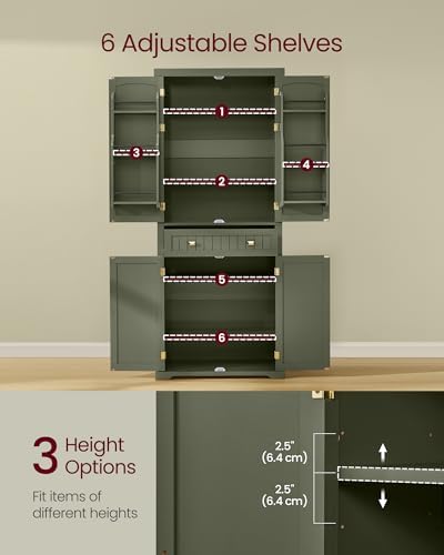 VASAGLE Pantry Cabinet, Freestanding Tall Cupboard with a Drawer