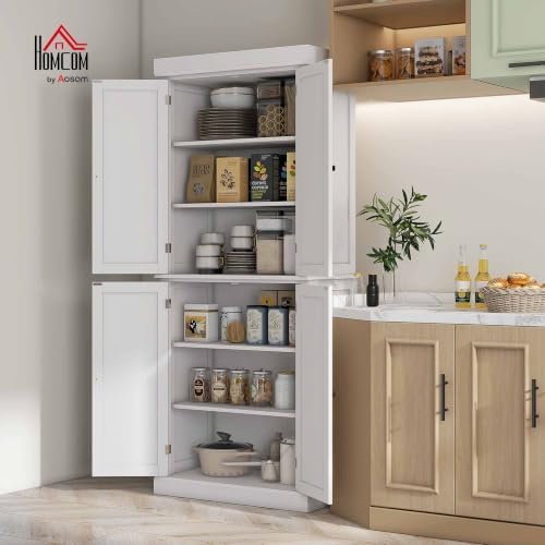 HOMCOM 72.5" Tall Kitchen Pantry Cabinet 4 Doors Modern White
