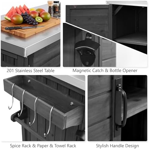 Merax 78.3" Outdoor Grill Cart with Foldable Table, BBQ Kitchen Island