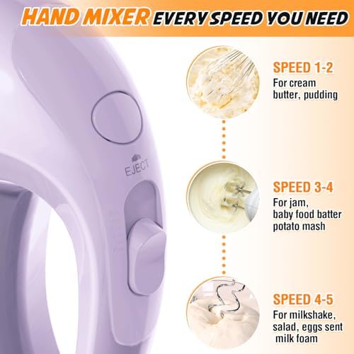 Handmixer Electric Handheld - 7 Speed Portable Kitchen Mixer Electric with 5 Stainless Steel Accessories Whisk, Food Beater for Whipping Mixing Cookies Cakes Home (CX6613-VT)