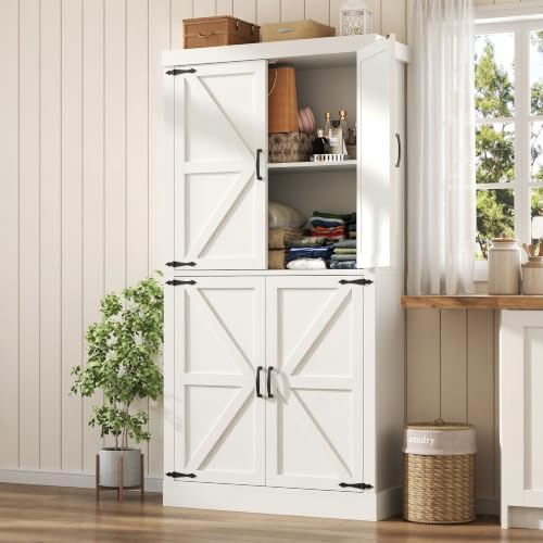 Kitchen Pantry Cabinet, 70" Tall Storage Cabinet with 2 Adjustable Shelves