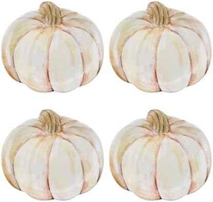 UP Ivory Pumpkin-Shaped Melamine Plates - Fall Harvest Theme, BPA-Free, Dishwasher Safe, for Appetizers, Dessert, Snacks, and Thanksgiving, Cream White, 7.875 x 7 Inch, Set of 4