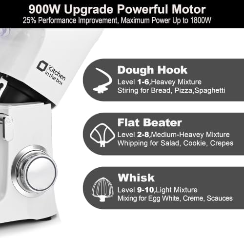 Kitchen in the box Stand Mixer 8.5 QT, 900W Heavy Dough Mixer White