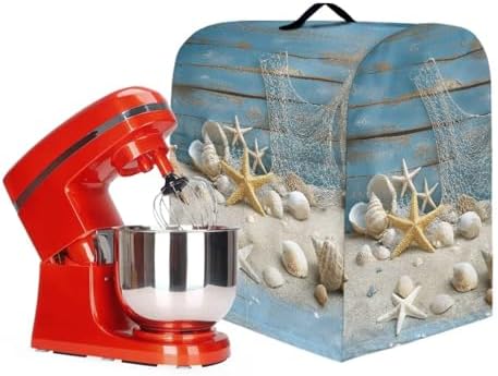 Beach Starfish Shell Print Stand Mixer Covers Kitchen Aid Mixer Cover Dust Covers with Top Handle Front Pocket Universal Fit Tilt Head and Bowl Lift Models
